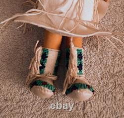 Old Vintage Leather Sioux Beaded Doll With Cradle Board