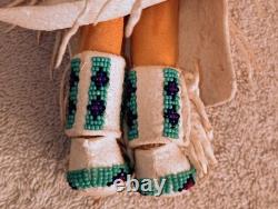 Old Vintage Leather Sioux Beaded Doll With Cradle Board