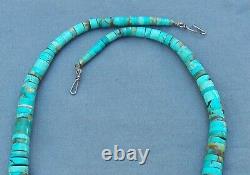 Old Vintage Santo Domingo Rolled Turquoise Heishi Necklace Silver Barrel Beads