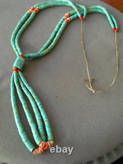 Older Santo Domingo Native American Turquoise Spiny Oyster Jacla Bead Necklace