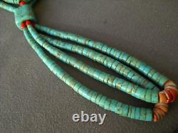 Older Santo Domingo Native American Turquoise Spiny Oyster Jacla Bead Necklace