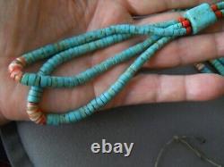 Older Santo Domingo Native American Turquoise Spiny Oyster Jacla Bead Necklace