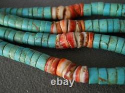 Older Santo Domingo Native American Turquoise Spiny Oyster Jacla Bead Necklace