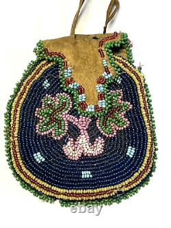 Original Antique Native American Indian Beaded Pouch Small 3 1800's to 1900's