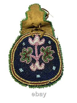 Original Antique Native American Indian Beaded Pouch Small 3 1800's to 1900's