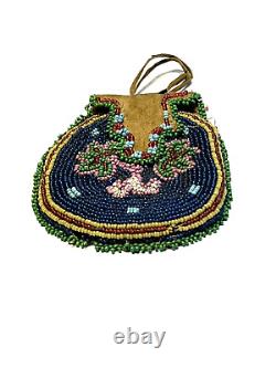 Original Antique Native American Indian Beaded Pouch Small 3 1800's to 1900's