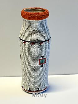 Original Beautiful Native American Indian Beaded Glass Bottle Jar 1880s 1920s