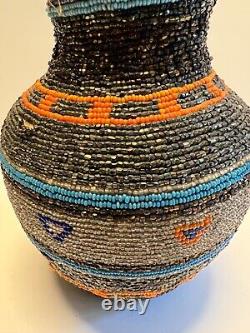 Original Native American Indian Beaded Glass Bottle Jar Beautiful Colors