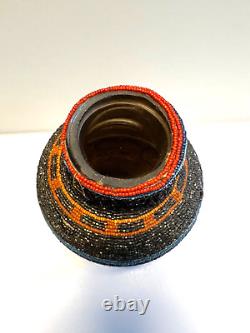 Original Native American Indian Beaded Glass Bottle Jar Beautiful Colors