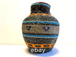 Original Native American Indian Beaded Glass Bottle Jar Beautiful Colors