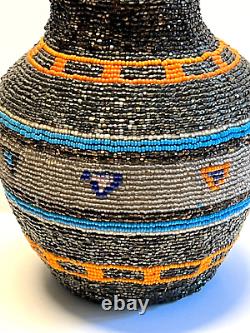 Original Native American Indian Beaded Glass Bottle Jar Beautiful Colors