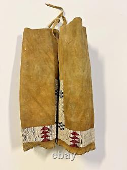 Original Vintage Native American Indian Beaded Leggings Pair 1880's to 1900's