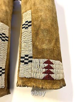 Original Vintage Native American Indian Beaded Leggings Pair 1880's to 1900's