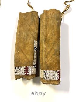 Original Vintage Native American Indian Beaded Leggings Pair 1880's to 1900's