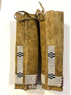 Original Vintage Native American Indian Beaded Leggings Pair 1880's to 1900's