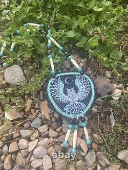 Owl Beaded Medallion Native American Made Pow Wow Regalia Beadwork Glow In Dark