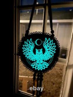 Owl Beaded Medallion Native American Made Pow Wow Regalia Beadwork Glow In Dark