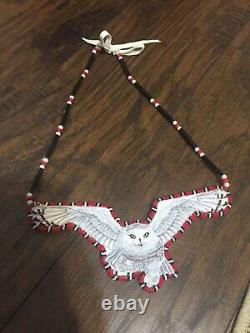 Owl Beaded Medallion Native American Made Pow Wow Regalia Beadwork owl totem