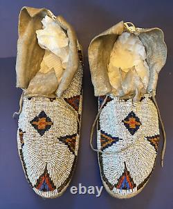 Pair C. 1910-20 Native American Cheyenne Heavily Beaded Moccasins