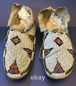 Pair C. 1910-20 Native American Cheyenne Heavily Beaded Moccasins