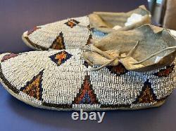 Pair C. 1910-20 Native American Cheyenne Heavily Beaded Moccasins