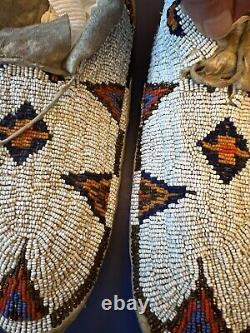 Pair C. 1910-20 Native American Cheyenne Heavily Beaded Moccasins