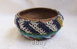 Paiute Indian Beads Beaded Beadwork Design Decorated Hand Woven Basket Bowl