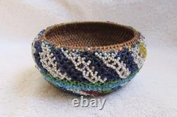 Paiute Indian Beads Beaded Beadwork Design Decorated Hand Woven Basket Bowl