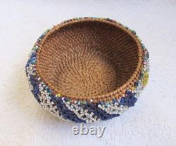 Paiute Indian Beads Beaded Beadwork Design Decorated Hand Woven Basket Bowl