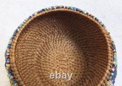 Paiute Indian Beads Beaded Beadwork Design Decorated Hand Woven Basket Bowl
