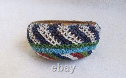 Paiute Indian Beads Beaded Beadwork Design Decorated Hand Woven Basket Bowl