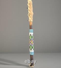 Peyote Stick Native American Beaded Horsehair Buckskin Fur Dance Stick VTG 17