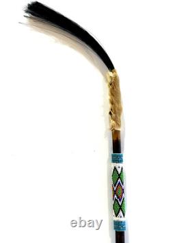 Peyote Stick Native American Beaded Horsehair Buckskin Fur Dance Stick VTG 17
