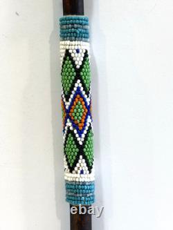 Peyote Stick Native American Beaded Horsehair Buckskin Fur Dance Stick VTG 17