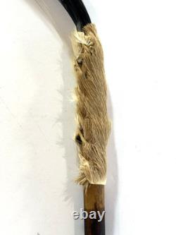 Peyote Stick Native American Beaded Horsehair Buckskin Fur Dance Stick VTG 17