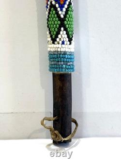 Peyote Stick Native American Beaded Horsehair Buckskin Fur Dance Stick VTG 17