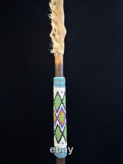 Peyote Stick Native American Beaded Horsehair Buckskin Fur Dance Stick VTG 17