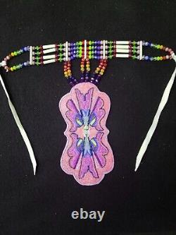 Pink 4 Piece Cut Beaded Native American Indian Crown, Moccasins, And Choker Set