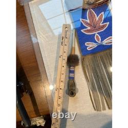 Plains Great Lakes Native American Beaded Pipe w Leather Tobacco Bag Framed