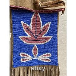 Plains Great Lakes Native American Beaded Pipe w Leather Tobacco Bag Framed