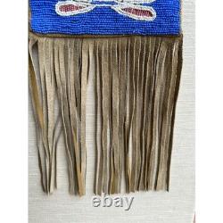 Plains Great Lakes Native American Beaded Pipe w Leather Tobacco Bag Framed