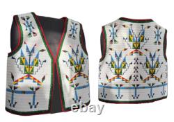 Powwow Regalia Vest Tribal Beadwork Boho Native American Style Leather PRV189