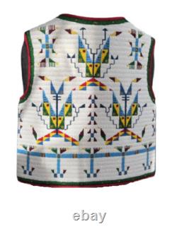Powwow Regalia Vest Tribal Beadwork Boho Native American Style Leather PRV189