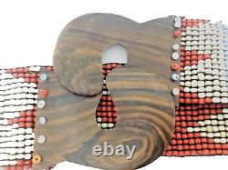 Pre-Owned Vtg Native American Turquoise Coral Beaded Hand Made Belt Wood Buckle