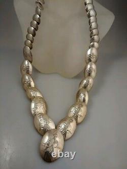 Pretty vintage Native American Navajo DSC sterling stamp beads necklace