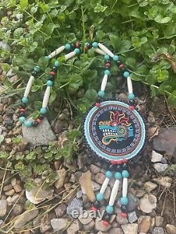 Quetzequatal Beaded Medallion Native American Made pow wow Native Beadwork