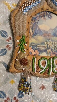 RARE Antique 1918 Native American Beadwork Beaded Whimsy Picture Frame