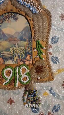 RARE Antique 1918 Native American Beadwork Beaded Whimsy Picture Frame