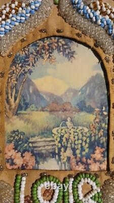 RARE Antique 1918 Native American Beadwork Beaded Whimsy Picture Frame