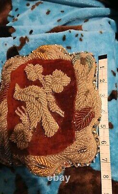 RARE Antique Beaded Pillow Victorian Bird Bead Possibly Iroquois American Indian